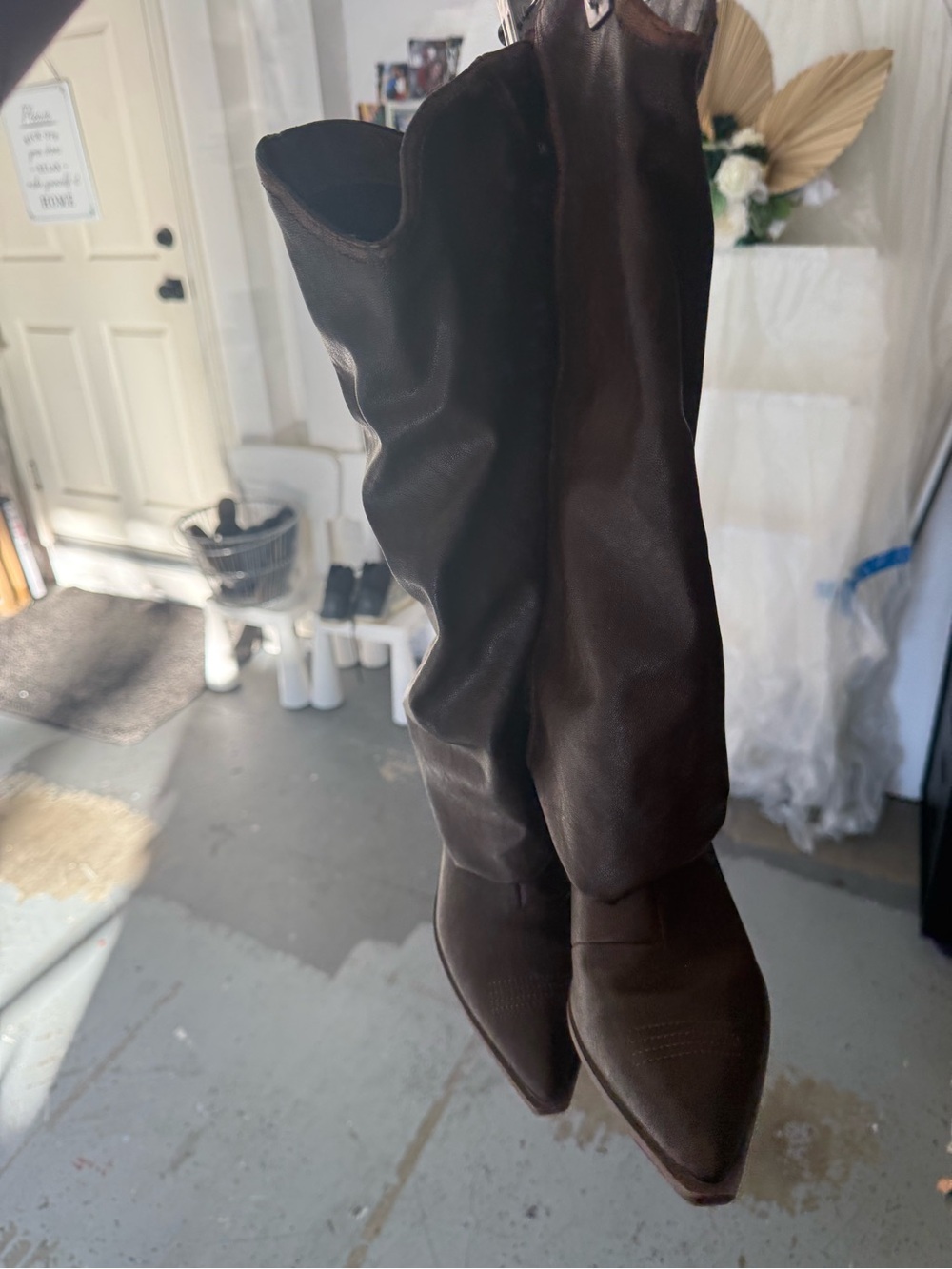 Fashion Nova Brown Slouchy Pointed-Toe Knee Boots